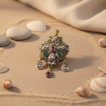 Load image into Gallery viewer, Silver Emerald Ruby Pendant | Vintage Style Jewelry for Women
