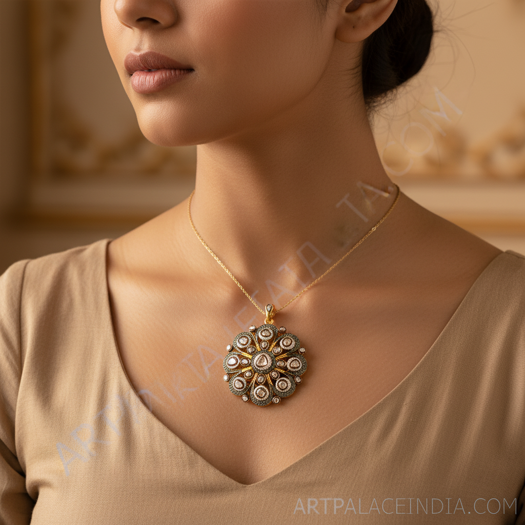 gold plating Diamond Floral Pendant | Luxury Pendant for Women