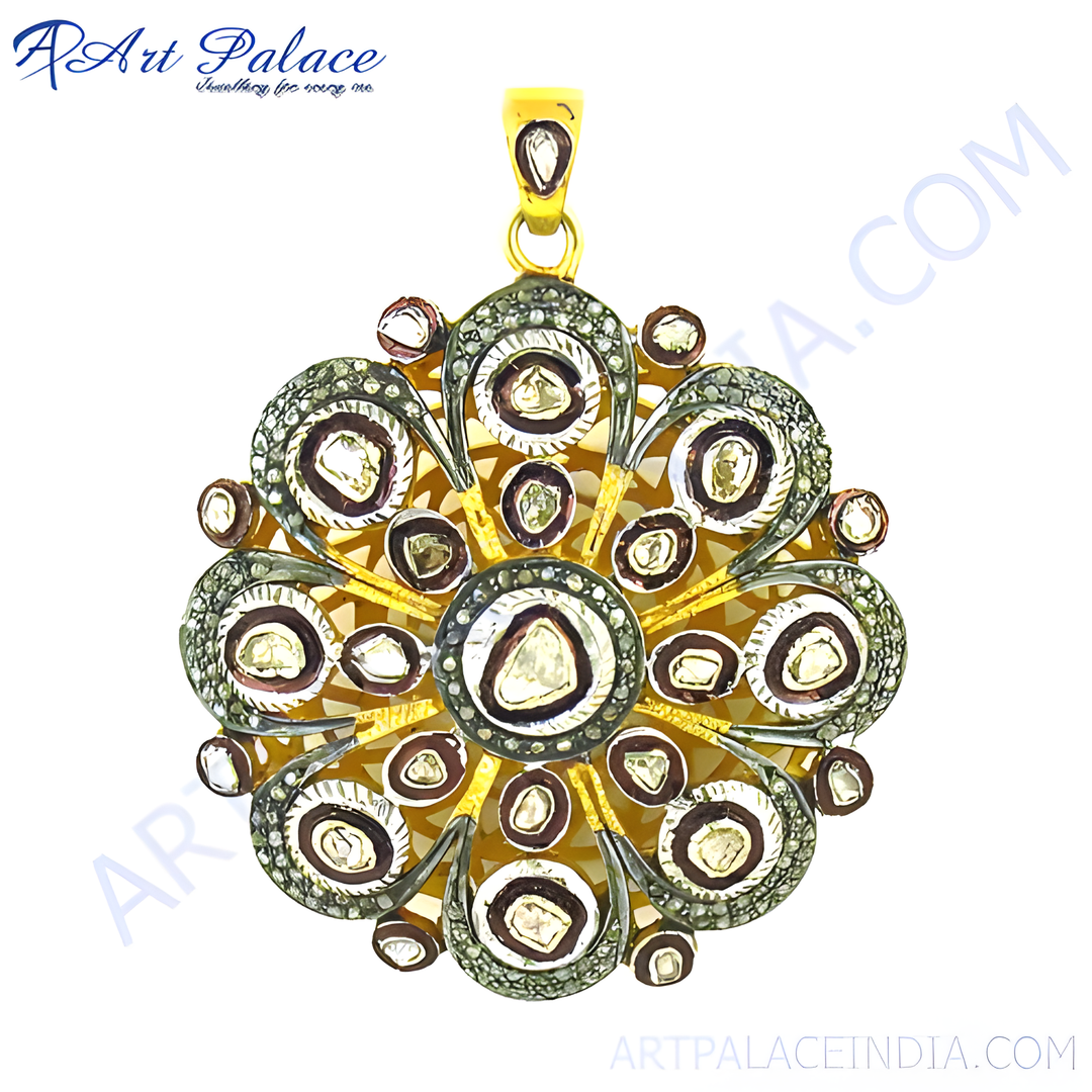 gold plating floral pendant with diamonds, a luxurious and elegant jewelry piece
