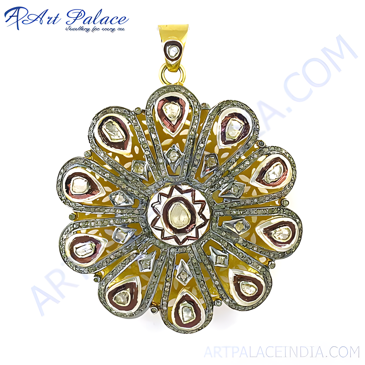 Yellow gold floral pendant with diamonds, ideal for gifting or daily wear