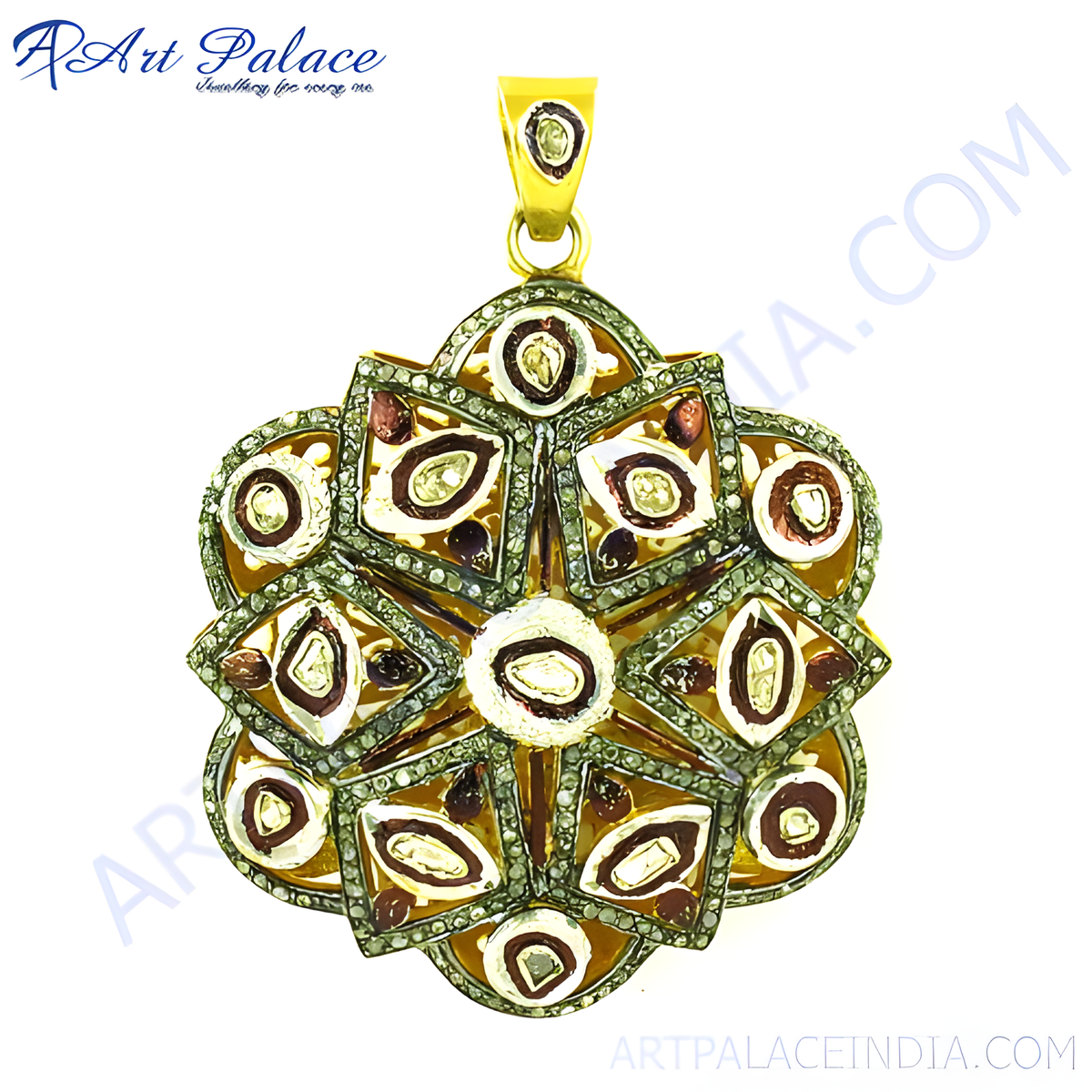 Gold diamond floral pendant necklace, featuring intricate diamond and gold design