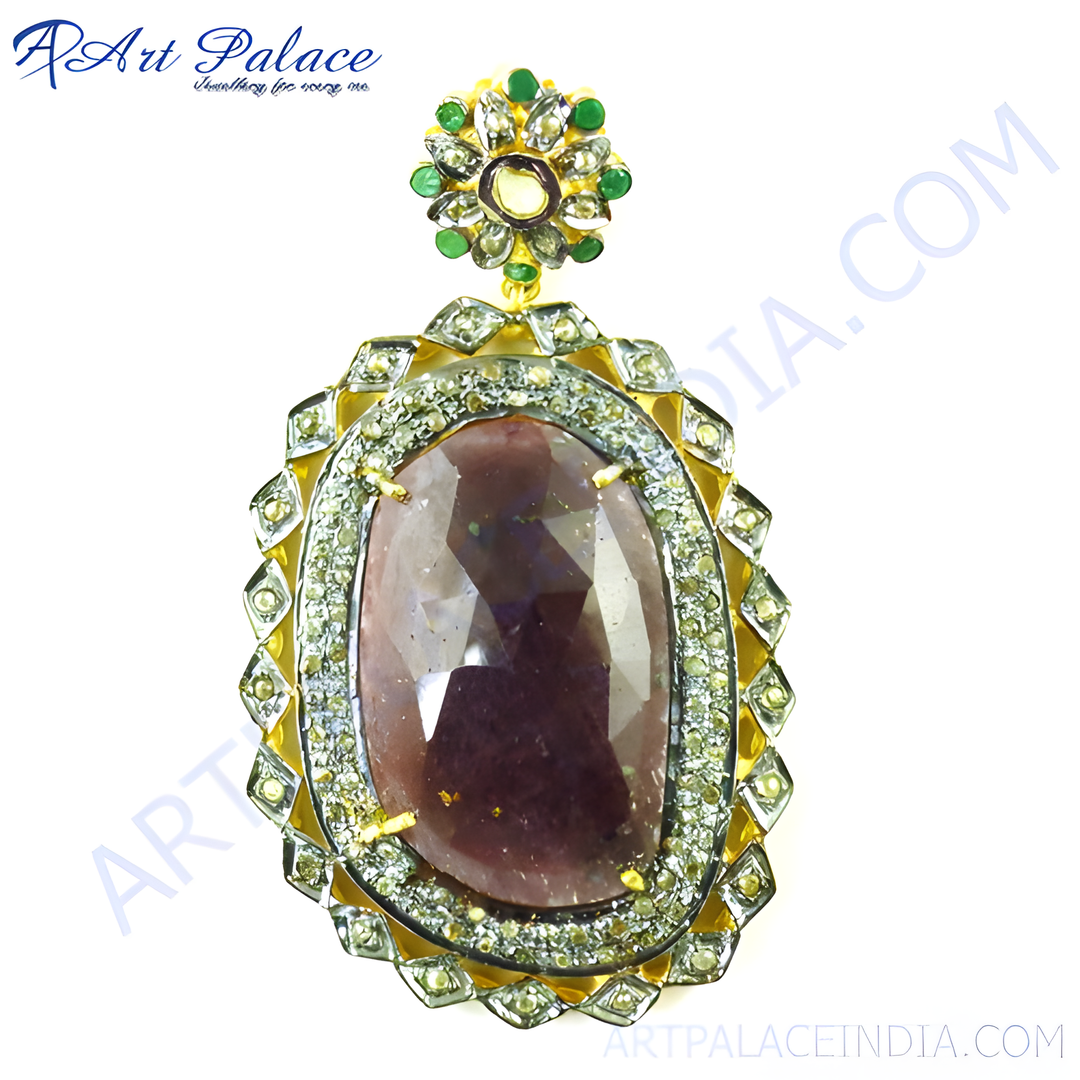 Sapphire and diamond pendant necklace, featuring a large purple sapphire gemstone and diamond accents, for women