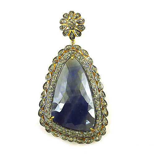 Sapphire Pendant Necklace | Antique gold plating Finish | Women's Jewelry