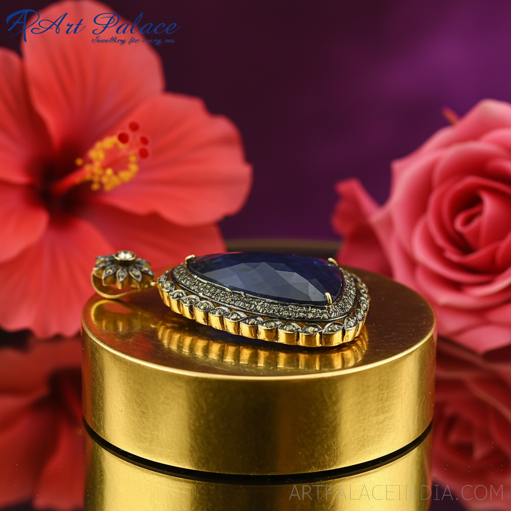 Sapphire & diamond pendant for women | vintage style jewelry