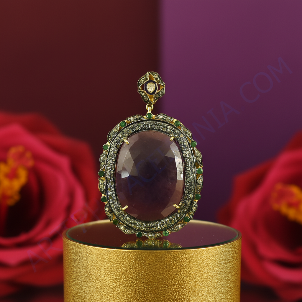 Ruby & Emerald Pendant Necklace | Vintage Style Jewelry Gift