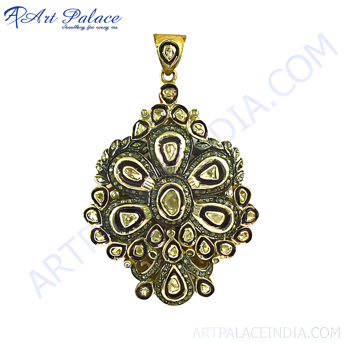 Gold floral diamond pendant with intricate detailing for women