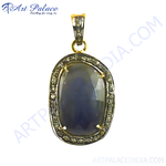 Load image into Gallery viewer, Oval sapphire and diamond pendant in gold setting. A luxury blue gemstone pendant perfect for gifting.
