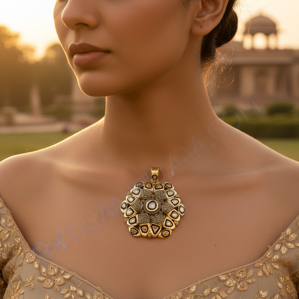 Gold diamond cluster pendant | floral design | women's jewelry