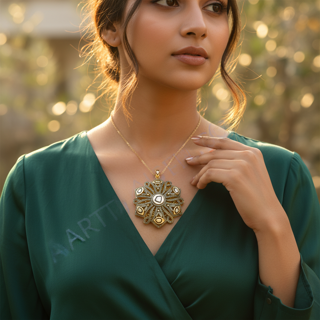 Gold Filigree Diamond Pendant for Women | Luxury Jewelry Gift