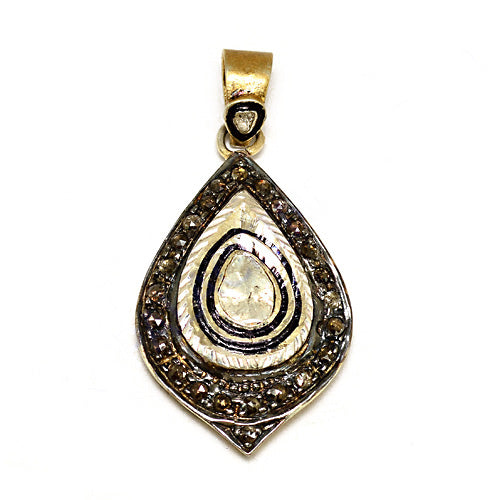 gold plating Pear-Shaped Pendant with Mother of Pearl and Diamonds