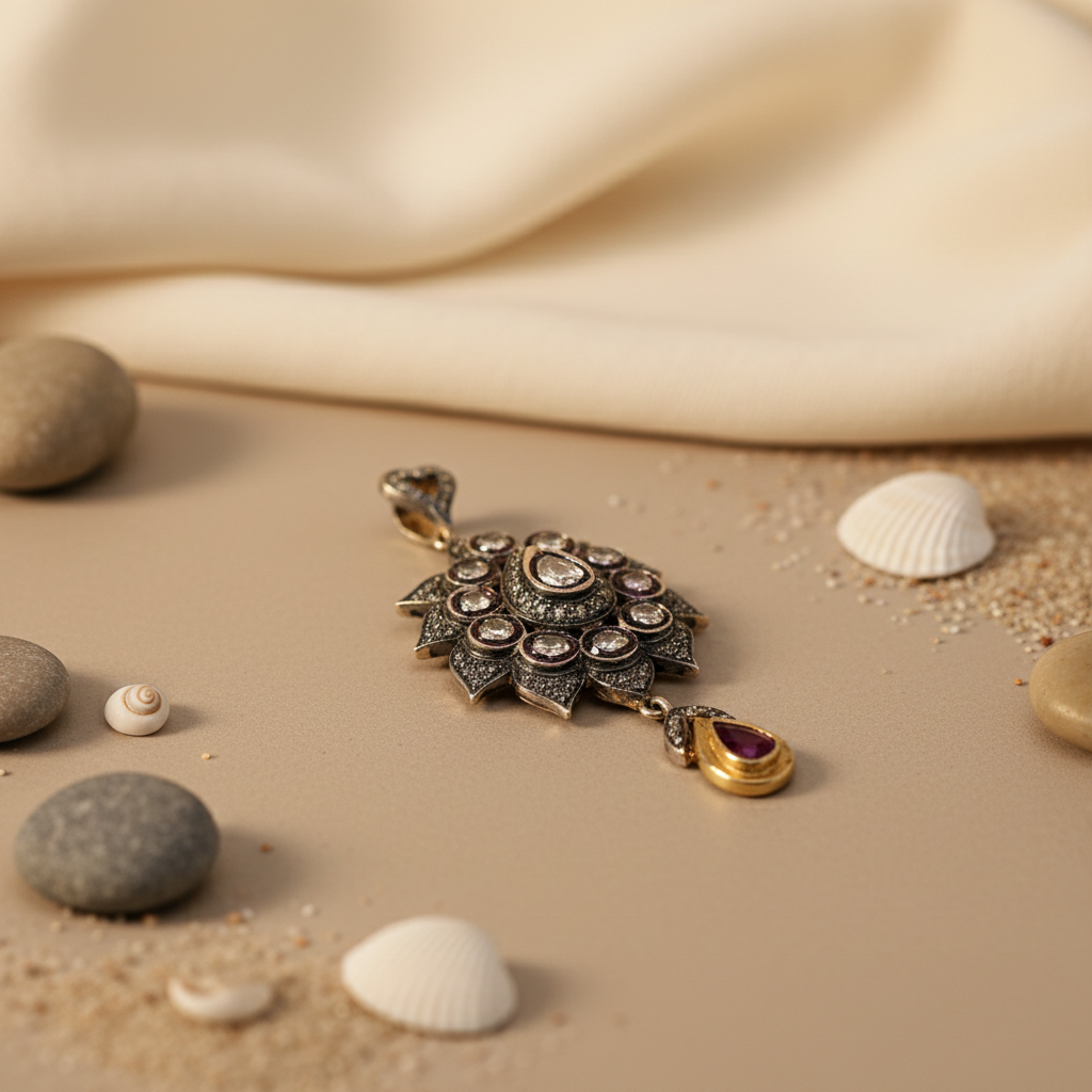 Vintage Ruby & Diamond Pendant | Floral Design | For Women