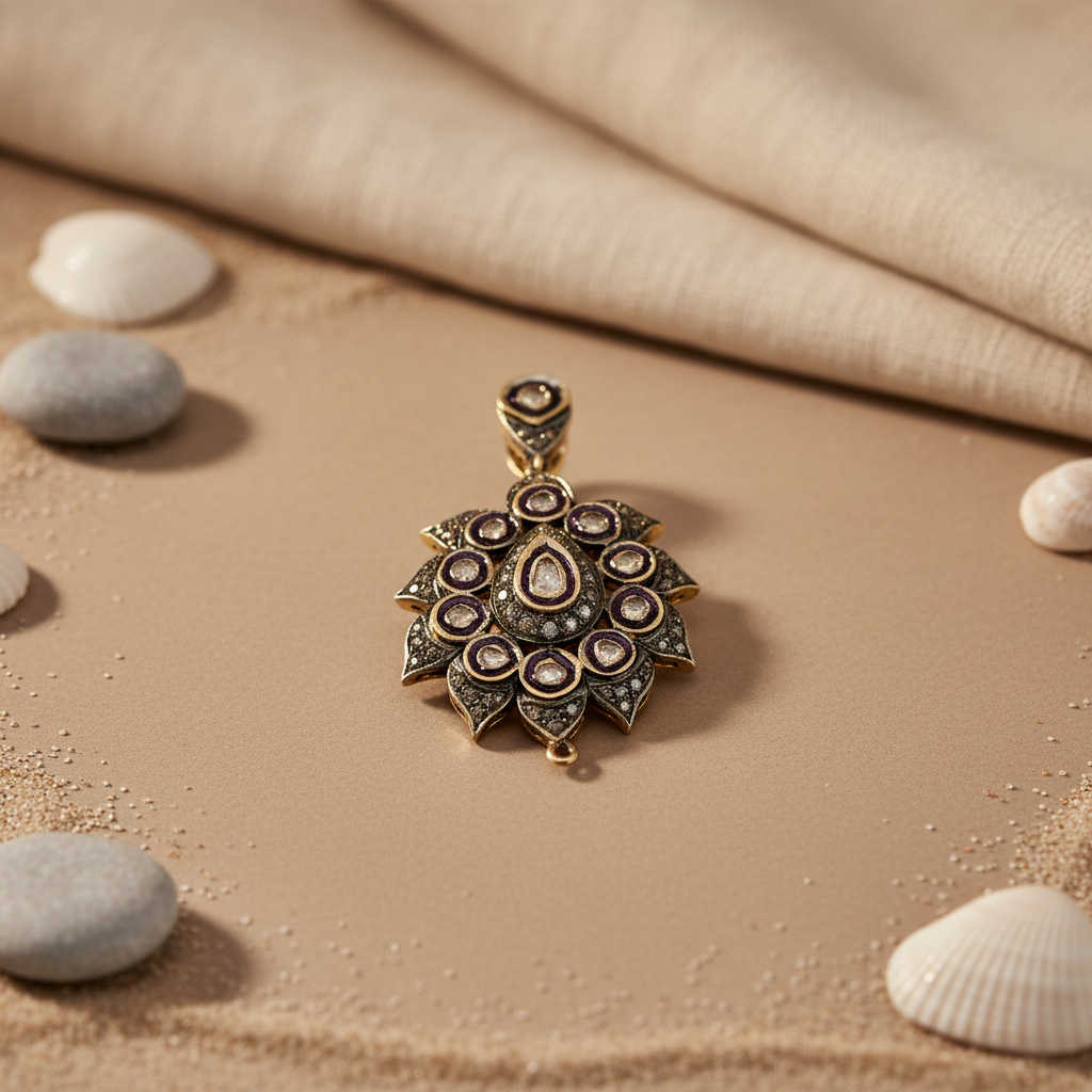 Vintage Style Diamond Pendant | Floral Design | For Women