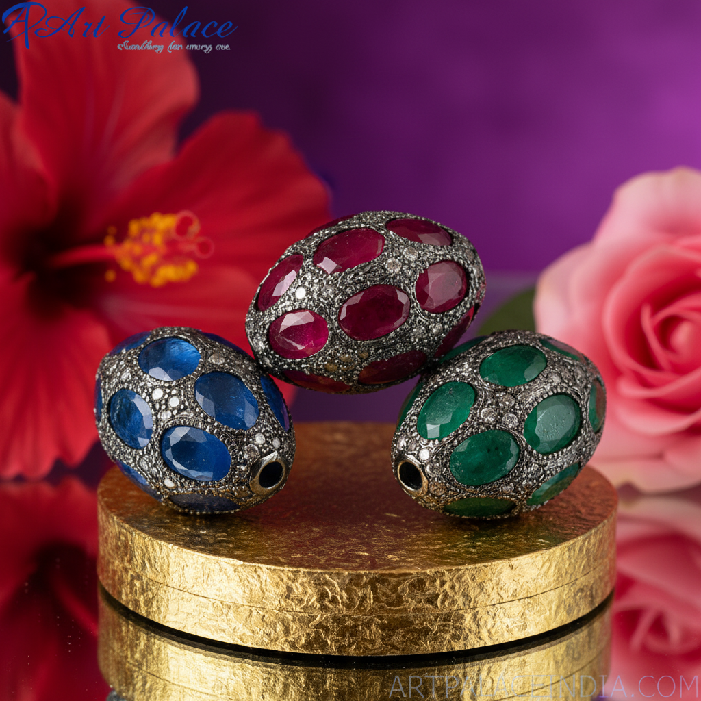 Gemstone beads in silver | ruby, sapphire, emerald | luxury jewelry