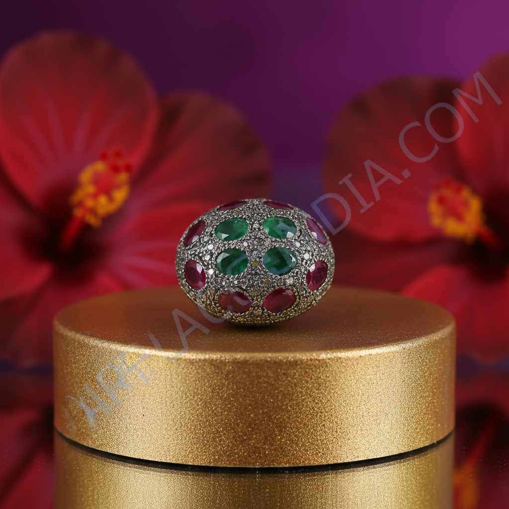 Silver Ruby & Emerald Gemstone Beads for Jewelry | Unique Gifts