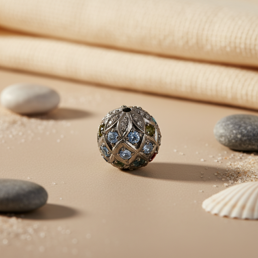 Gemstone Beaded Ball Bead | 925 Sterling Silver | For Jewelry Making