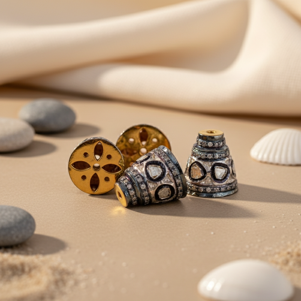 Beaded Silver Pendant Charms | Diamond Encrusted Jewelry