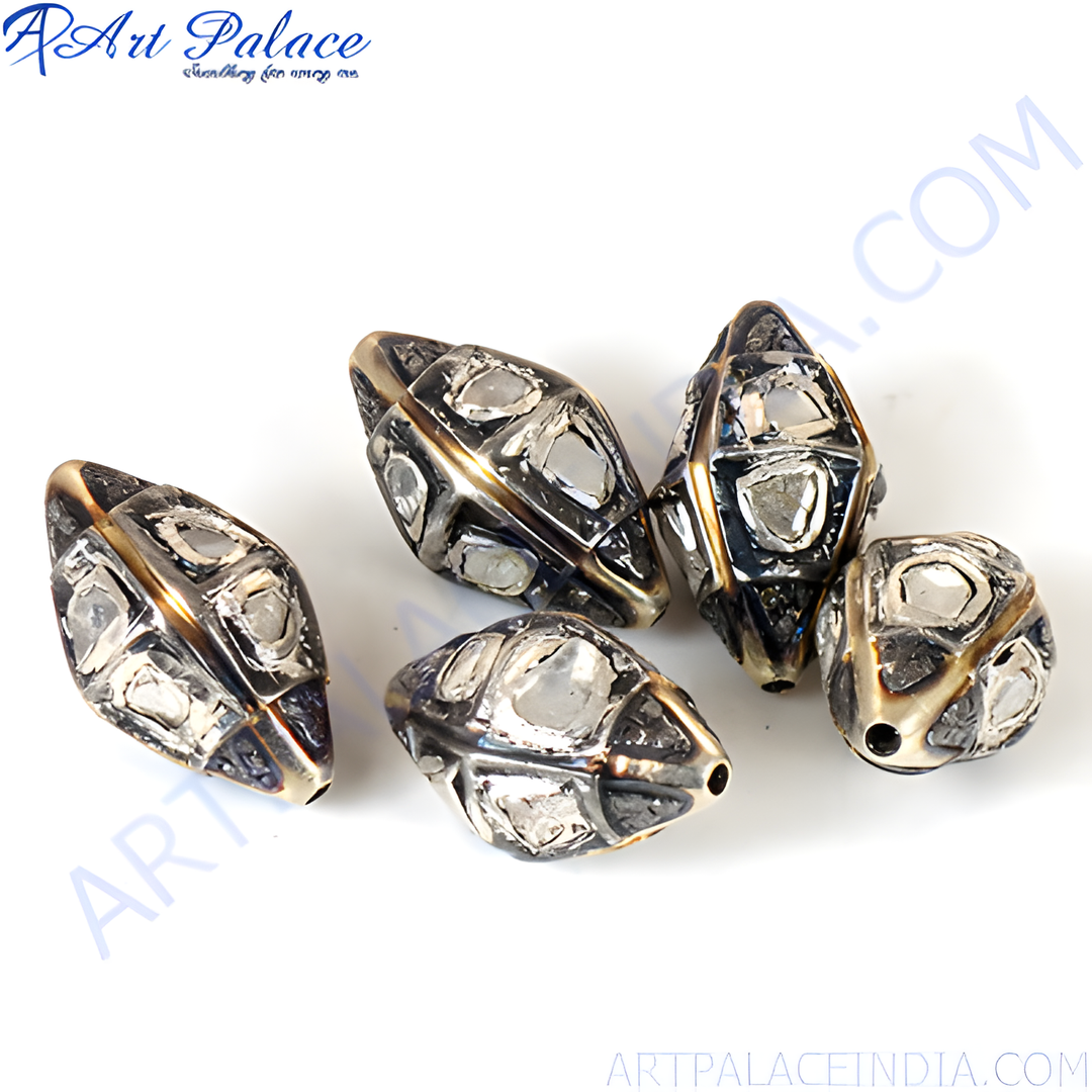 Sterling silver raw diamond beads, perfect for jewelry making, showcasing the natural beauty of the uncut stones.