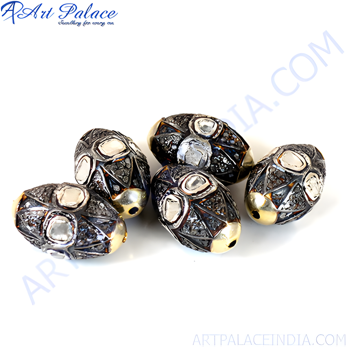 Oxidized silver diamond beads for jewelry making