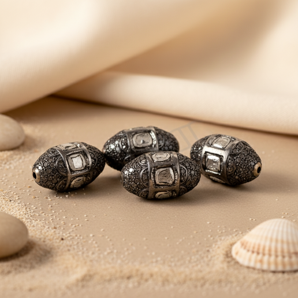 Beaded Silver Beads with Diamond Accents | Jewelry Design