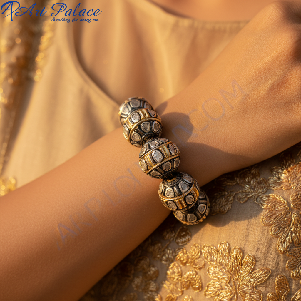 Silver Beads with Diamonds | Round Beads for Jewelry Making