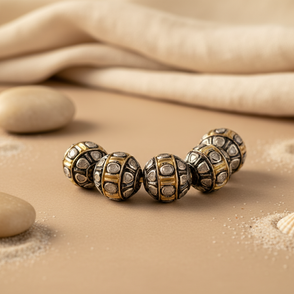 Silver Beads with Diamonds | Round Beads for Jewelry Making