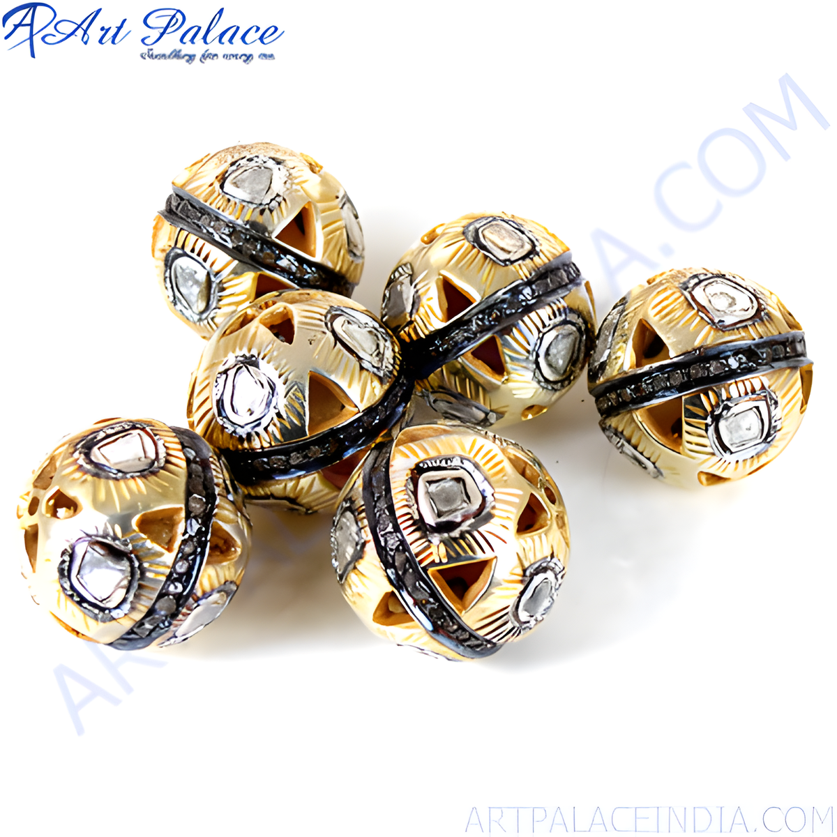 Gold filigree beads with diamond cut accents for luxury jewelry design