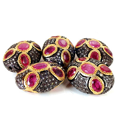 Ruby & Diamond Beads in gold plating for Jewelry Making