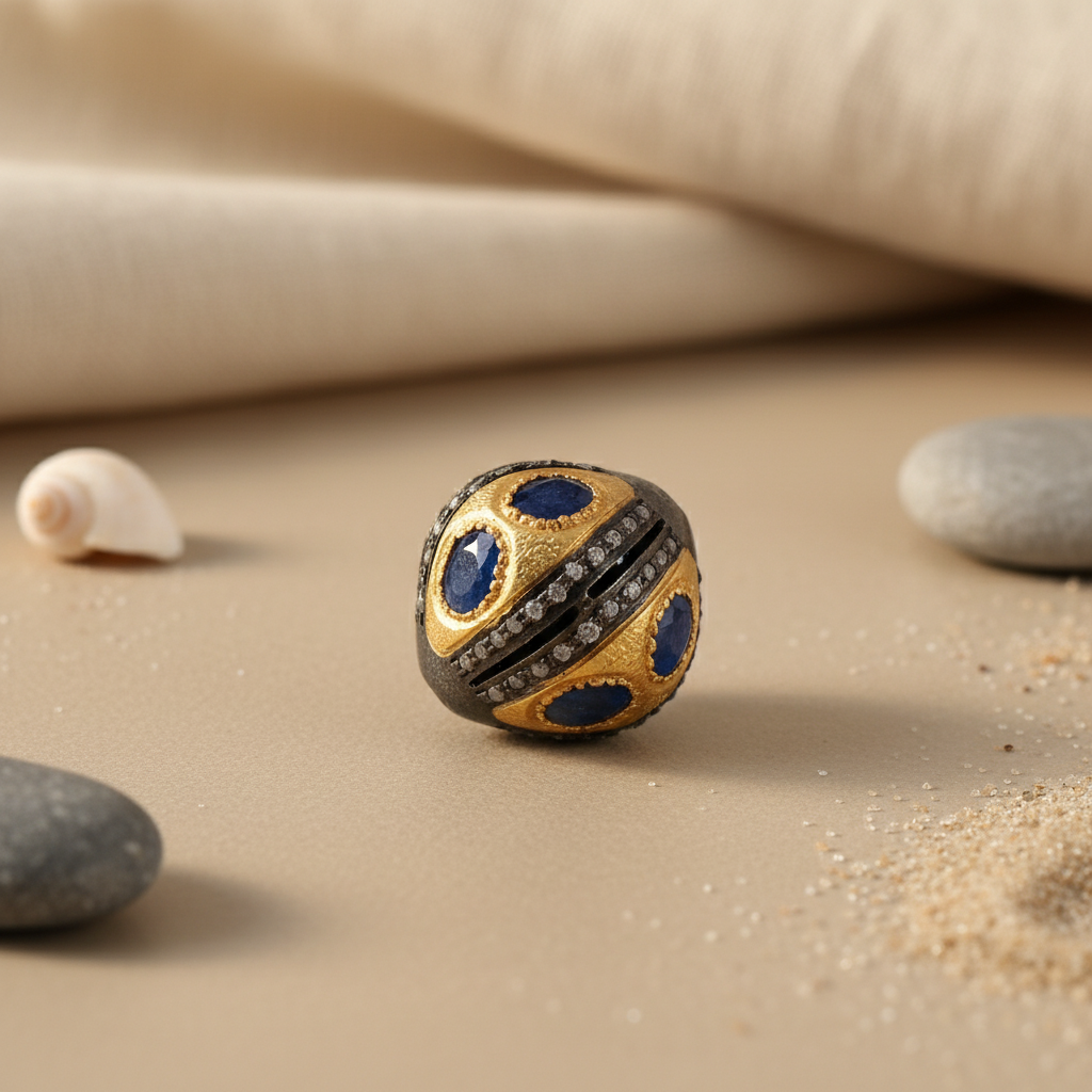 Sapphire & gold plating Beads | Oxidized Silver Beads for Jewelry