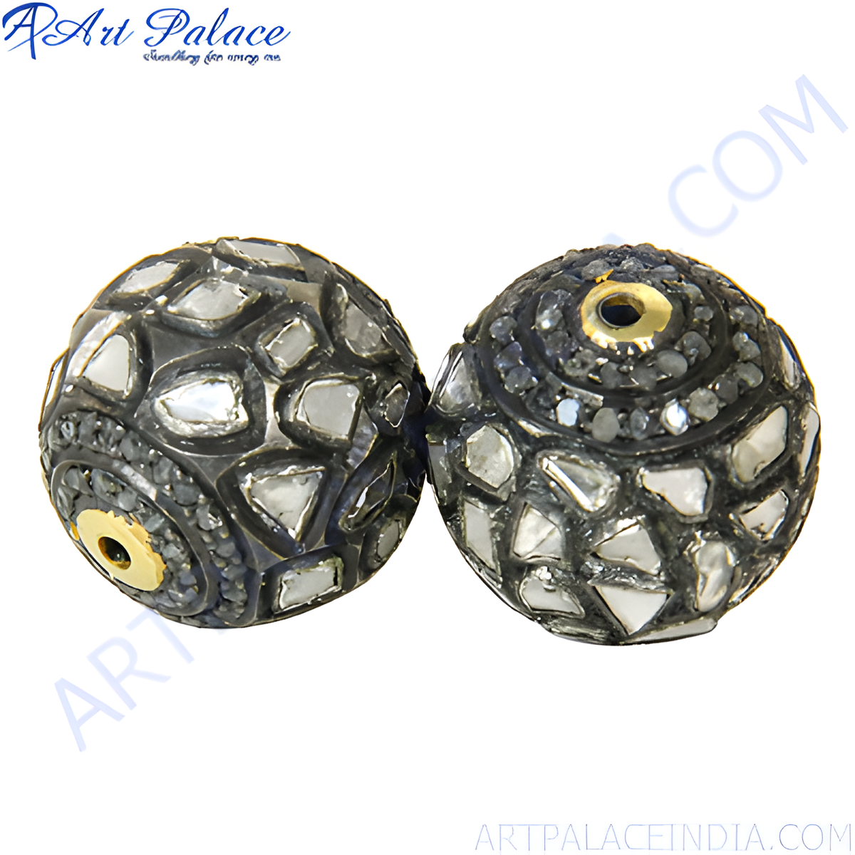 Oxidized silver beaded earrings with diamond accents, a luxury jewelry piece