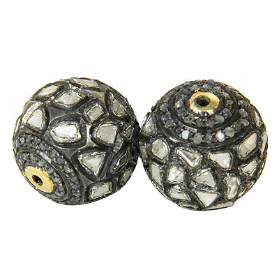 Oxidized Silver Beaded Earrings with Diamonds | Luxury Jewelry