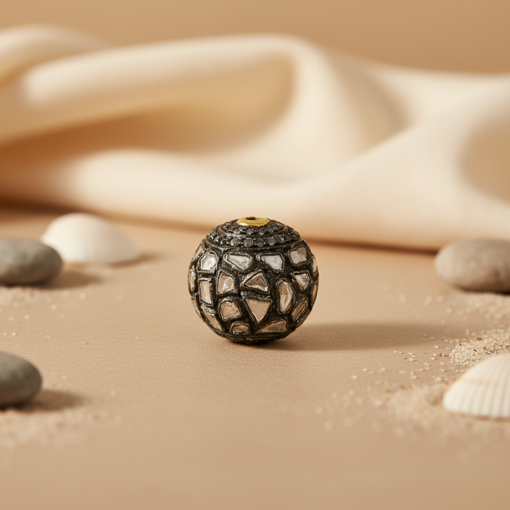 Oxidized Silver Beaded Earrings with Diamonds | Luxury Jewelry