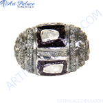 Load image into Gallery viewer, Silver beaded ring with diamond accents, elegant design, ideal for women, handcrafted jewelry
