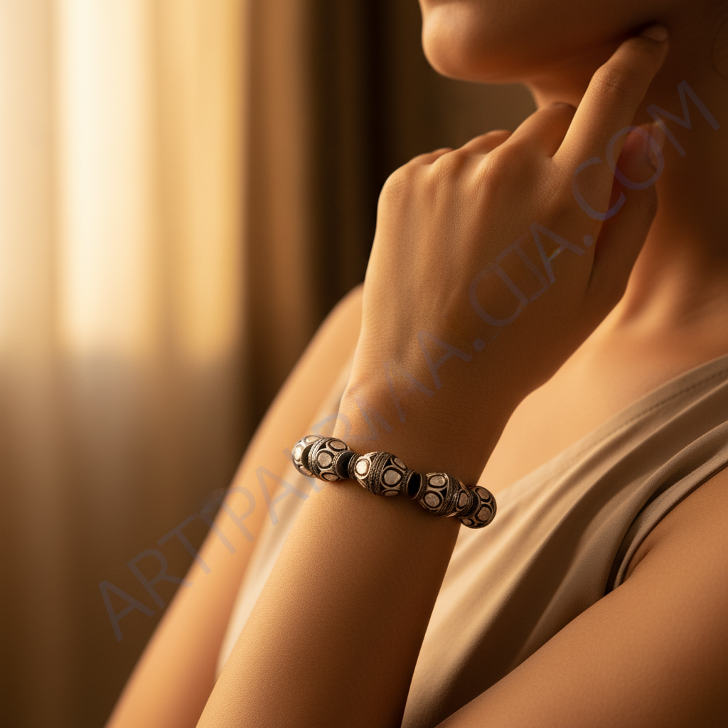 Silver Beads with Diamonds | Handmade Jewelry for Women