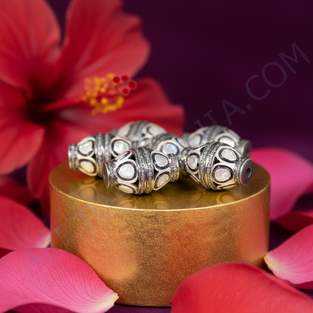 Silver Beads with Diamonds | Handmade Jewelry for Women