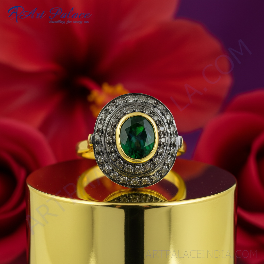 Anillo de oro con detalles de esmeralda y diamantes | Anillo para mujer