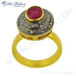 将图像加载到图库查看器中， gold plating ring with a red ruby gemstone and diamond accents, luxury jewelry, women&#39;s ring

