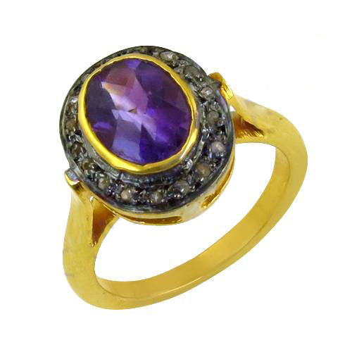 gold plating Amethyst Ring for Women | Gemstone Ring | Gift