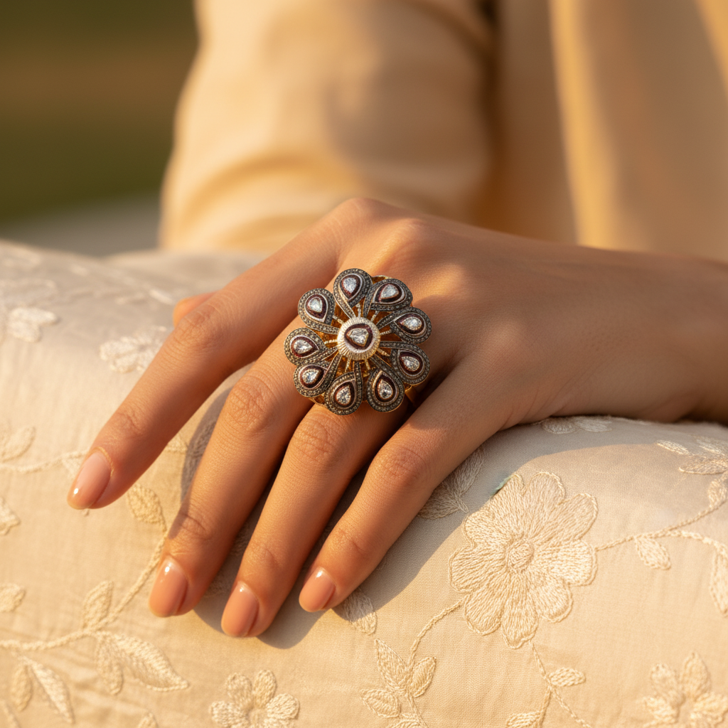 金钻花朵戒指 | 女士花朵戒指 | 礼物