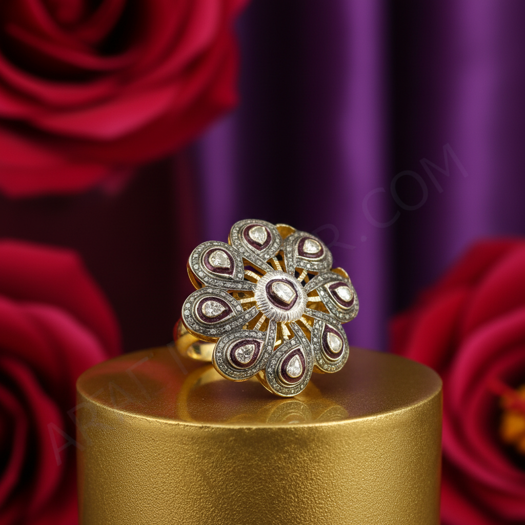 金钻花朵戒指 | 女士花朵戒指 | 礼物