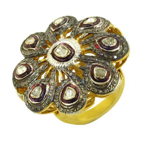 gold plating Diamond Flower Ring | Women's Floral Ring | Gift