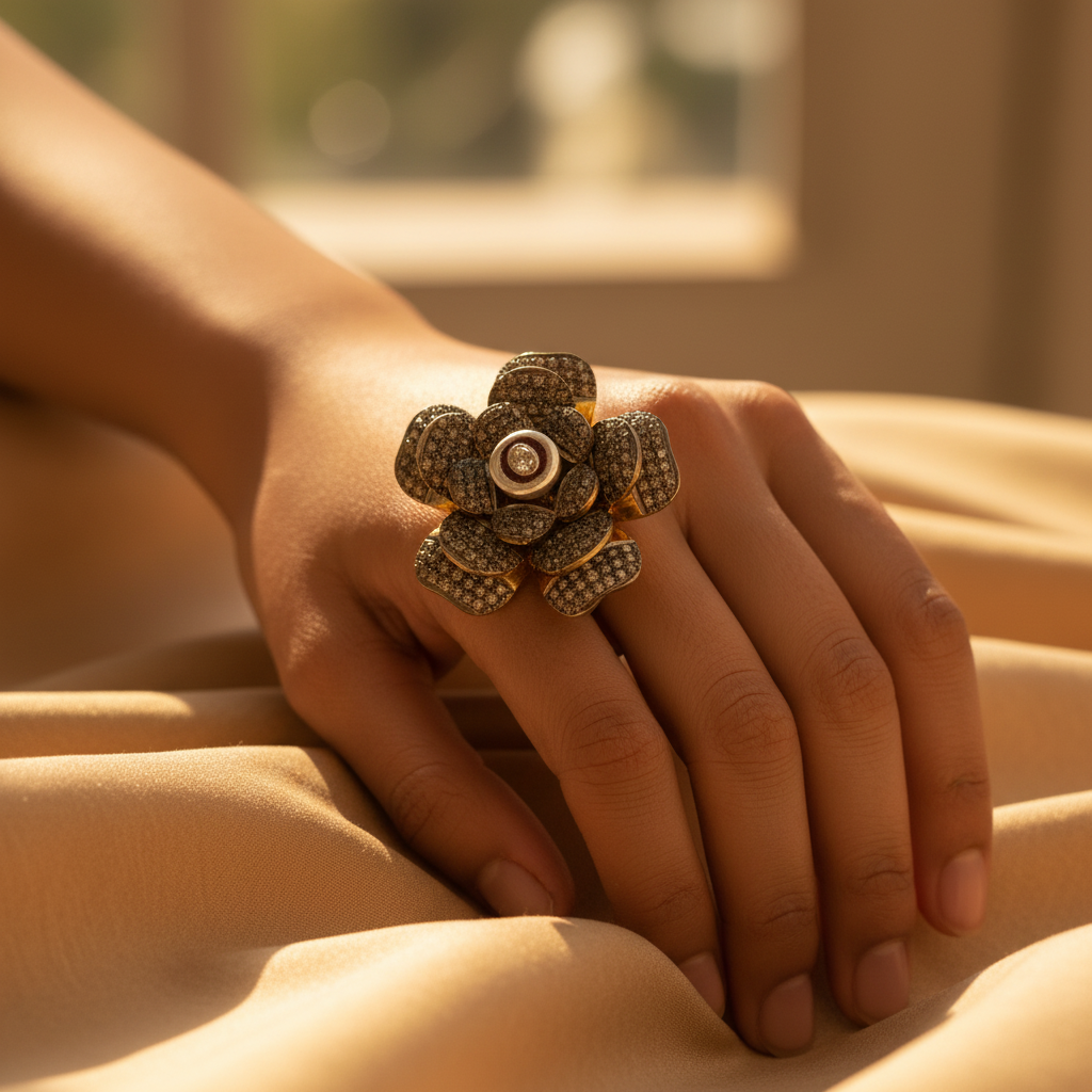 镶钻黄金花朵戒指 | 女士奢华珠宝