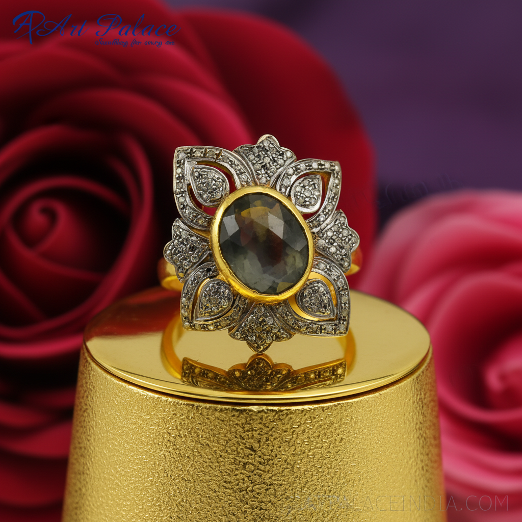 镶嵌宝石和钻石的黄金戒指 | 女士戒指