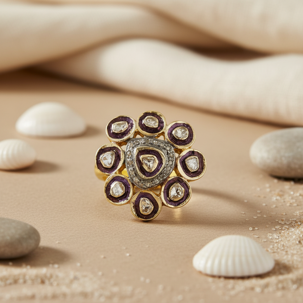 gold plating Ring with Diamond Cluster | Women's Ring | Statement Jewelry