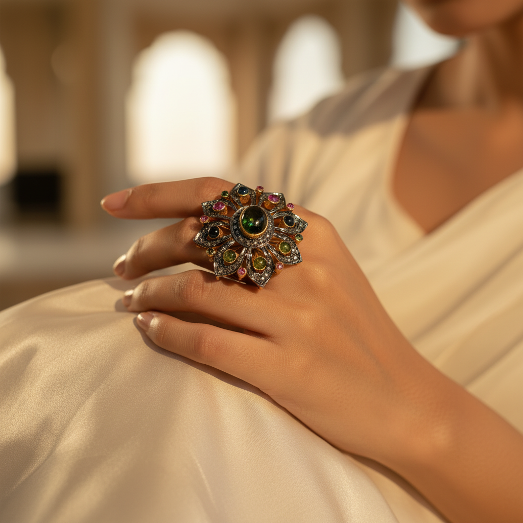 Floral Ring with Gemstones | Fashion Jewelry for Women
