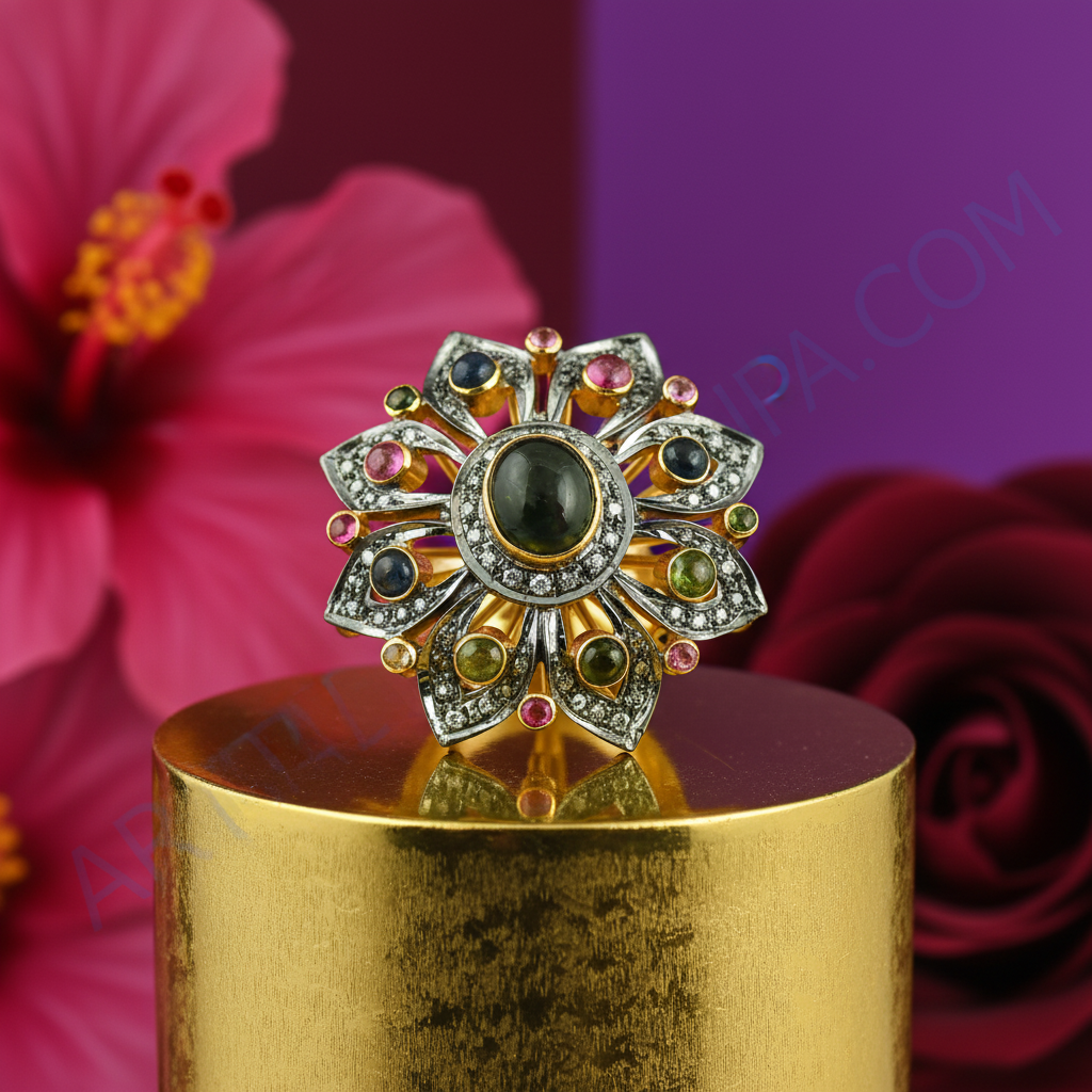 Floral ring with gemstones | fashion jewelry for women