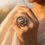 将图像加载到图库查看器中， 黄金钻石祖母绿鸡尾酒戒指 | 女士奢华珠宝
