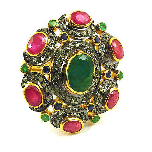 Ruby Emerald Diamond Ring - Gemstone Jewelry for Women