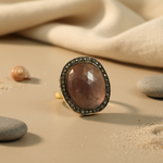 Load image into Gallery viewer, gold plating Ring with Brown Gemstone and Diamond Halo | Luxury Jewelry
