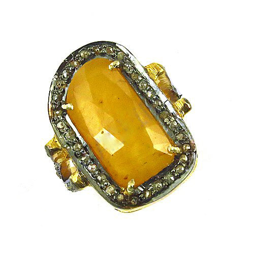 Yellow Stone Cocktail Ring | gold plating Plated Silver Ring for Women