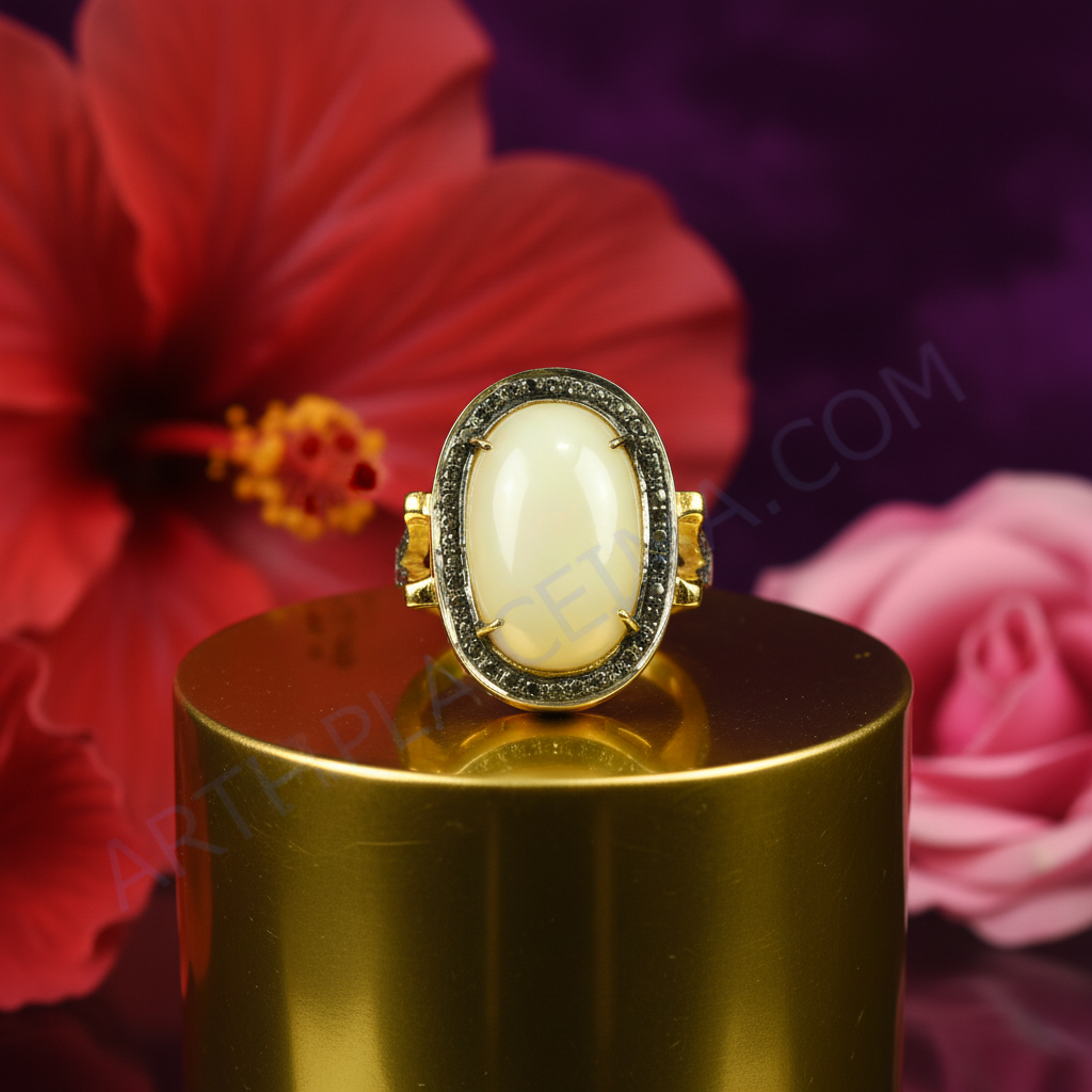 Anillo de oro con detalles de perla y diamantes | Regalo de joyería para mujer